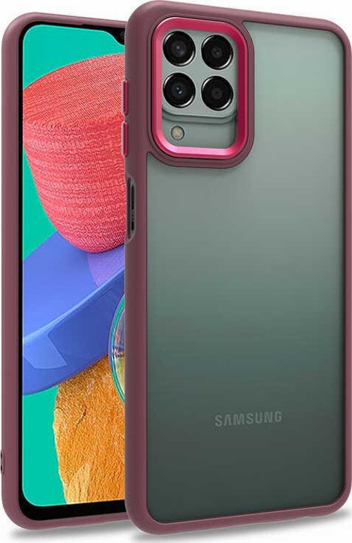 Samsung Galaxy M33 Kapak Metal Kamera Korumalı Arkası Şeffaf Silikon Kılıf - Kırmızı