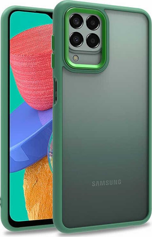 Samsung Galaxy M33 Kapak Metal Kamera Korumalı Arkası Şeffaf Silikon Kılıf - Yeşil