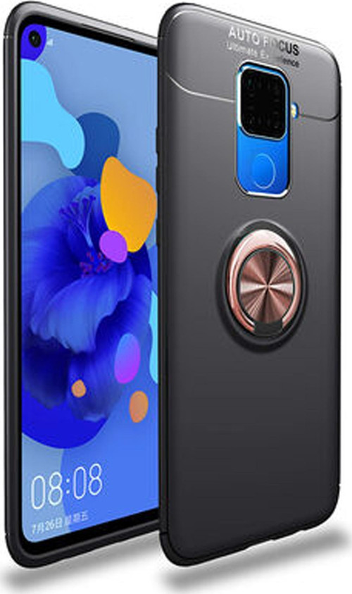 Huawei Mate 30 Lite Kılıf Renkli Yüzüklü Manyetik Silikon Kapak Siyah - Rose gold