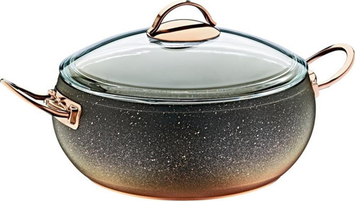Granit 24x10,5 CM Derin Küre Tencere Cam Kapaklı Bakır 3141BKR
