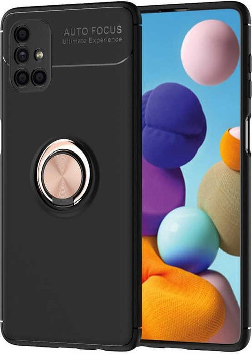 Samsung Galaxy M51 Kılıf Renkli Yüzüklü Manyetik Kapak Siyah - Rose Gold
