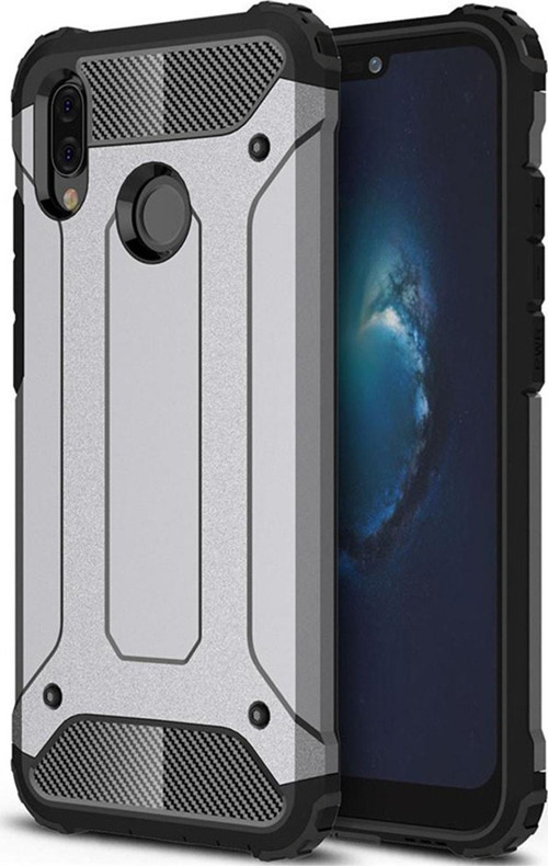 Huawei P 20 Lite Kapak Çift Katmanlı Zırh Tank Kılıf - Gri