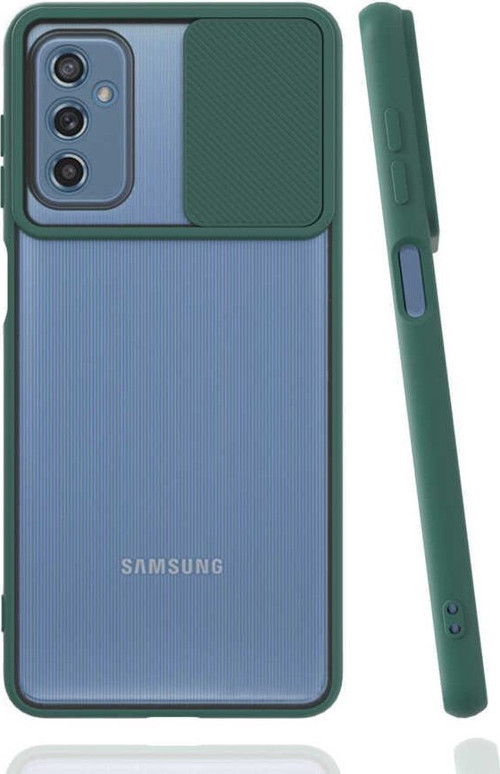 Samsung Galaxy M52 Kapak Lensi Açılır Kapanır Kamera Korumalı Silikon Kılıf - Yeşil