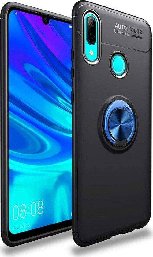 Huawei P Smart 2019 Kılıf Renkli Yüzüklü Manyetik Silikon Kapak Siyah - Mavi