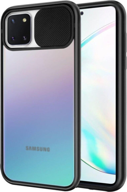 Samsung Galaxy Note 10 Lite Kapak Lensi Açılır Kapanır Kamera Korumalı Silikon Kılıf - Siyah
