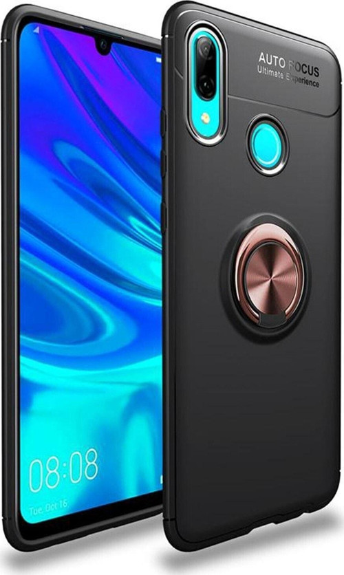 Huawei Y7 Prime 2019 Kılıf Renkli Yüzüklü Manyetik Silikon Kapak Siyah - Rose gold