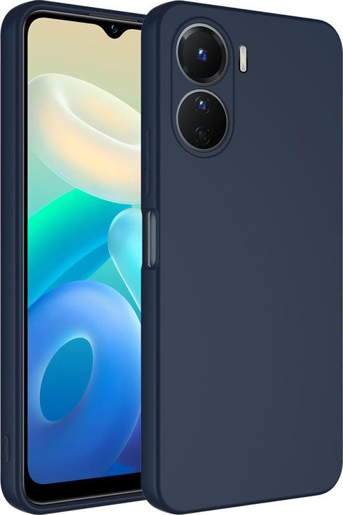 Vivo Y16 ile Uyumlu Kapak İçi Kadife Kamera Korumalı Lansman Silikon Kılıf - Lacivert