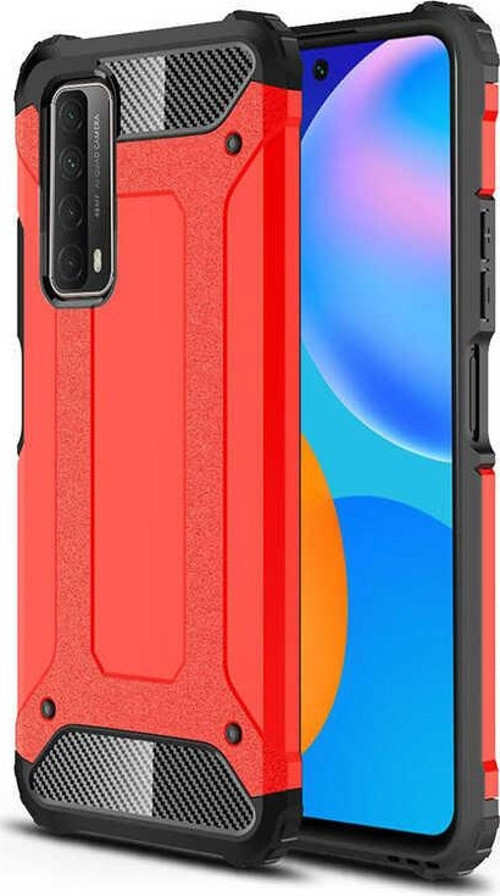 Huawei P Smart 2021 Kapak Çift Katmanlı Zırh Tank Kılıf - Kırmızı