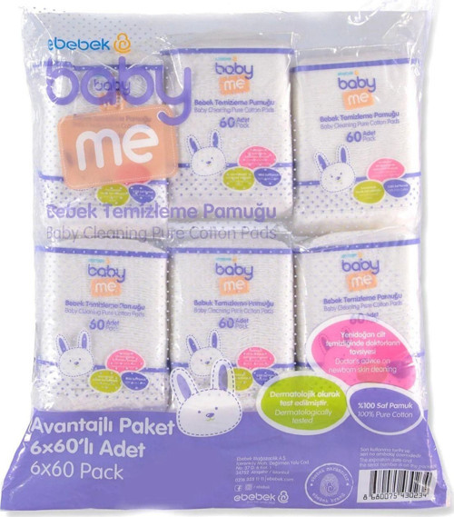 Bebek Temizleme Pamuğu 6X60 Adet / Bebek Bakım / Bebek Pamuğu