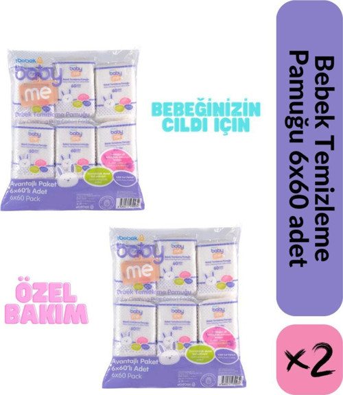 Bebek Temizleme Pamuğu 6X60 Avantajlı Ekonomik 2Paket