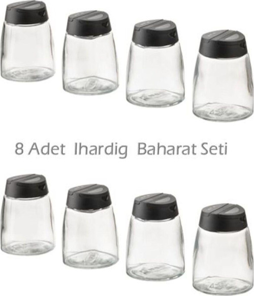 8 Adet 365+ Ihardıg Baharat Kavanozu, Cam-Siyah, 8X15 Cl