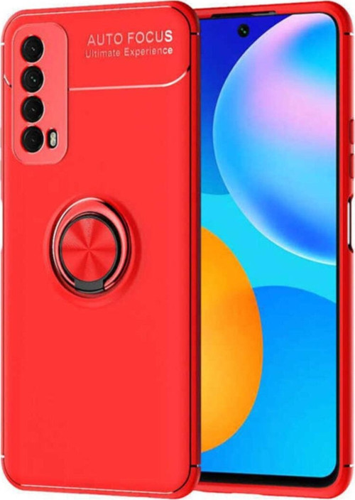Huawei P Smart 2021 Kılıf Renkli Yüzüklü Manyetik Silikon Kapak Kırmızı - Kırmızı