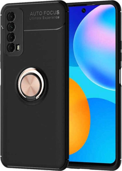 Huawei P Smart 2021 Kılıf Renkli Yüzüklü Manyetik Silikon Kapak Siyah - Rose gold