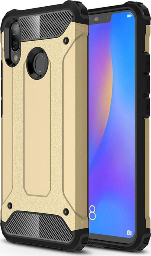 Huawei P Smart Kapak Çift Katmanlı Zırh Tank Kılıf - Gold