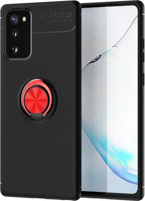 Samsung Galaxy Note 20 Kılıf Renkli Yüzüklü Manyetik Silikon Kapak Siyah - Kırmızı