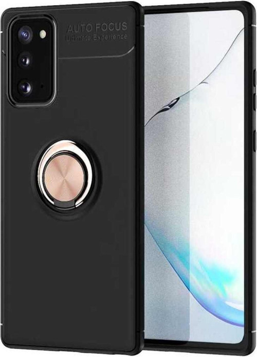 Samsung Galaxy Note 20 Kılıf Renkli Yüzüklü Manyetik Silikon Kapak Siyah - Rose gold