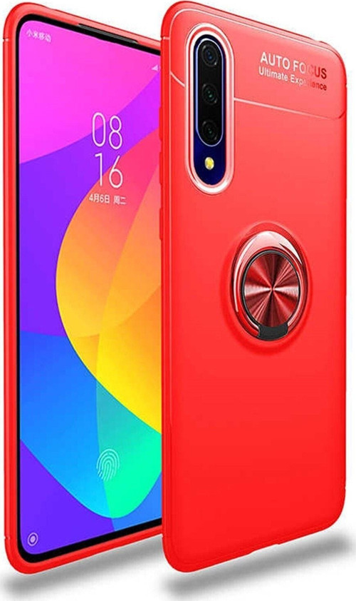 Huawei P Smart Pro 2019 Kılıf Renkli Yüzüklü Manyetik Silikon Kapak Kırmızı - Kırmızı