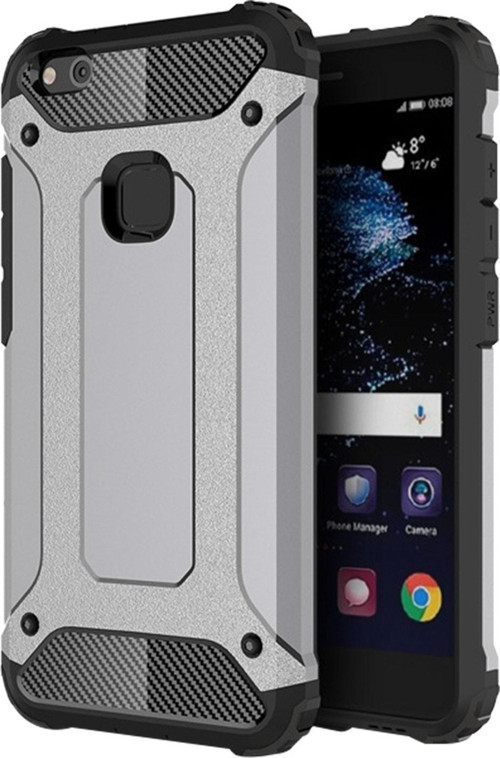 Huawei P10 Lite Kapak Çift Katmanlı Zırh Tank Kılıf - Gri