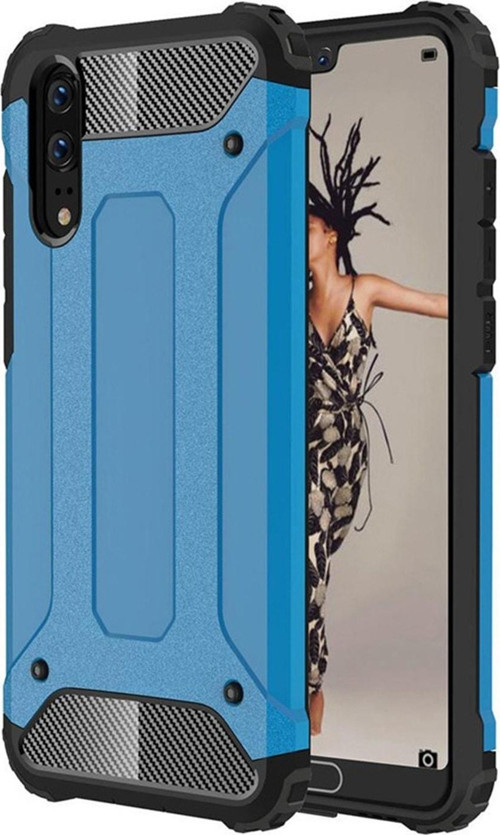 Huawei P20 Kapak Çift Katmanlı Zırh Tank Kılıf - Mavi