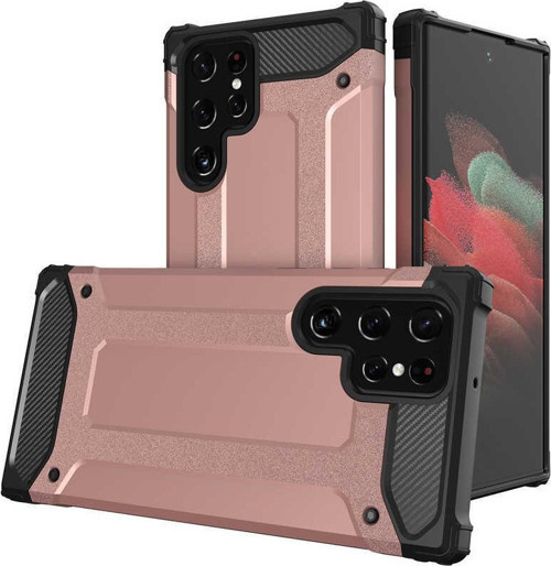 Samsung Galaxy S22 Ultra Kapak Çift Katmanlı Zırh Tank Kılıf - Rose Gold
