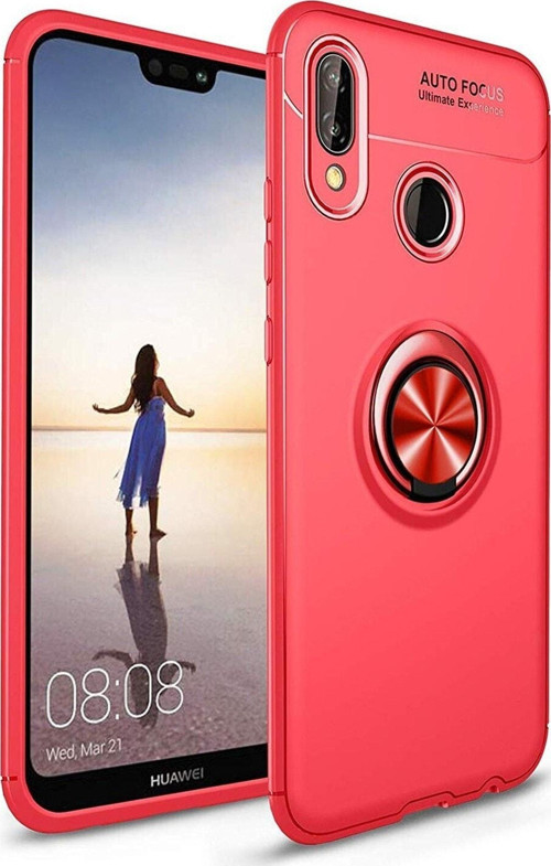 Huawei P20 Lite Kılıf Renkli Yüzüklü Manyetik Silikon Kapak Kırmızı - Kırmızı