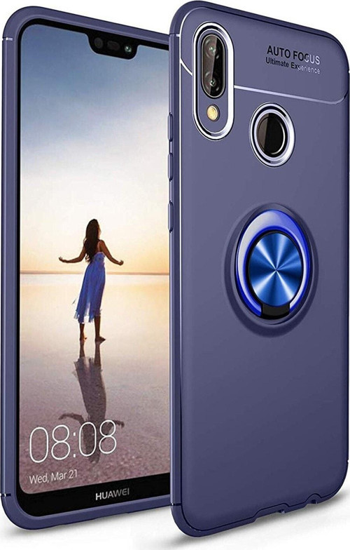 Huawei P20 Lite Kılıf Renkli Yüzüklü Manyetik Silikon Kapak Mavi - Mavi