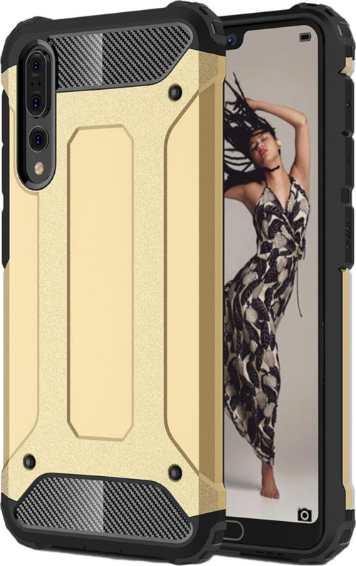 Huawei P20 Pro Kapak Çift Katmanlı Zırh Tank Kılıf - Gold