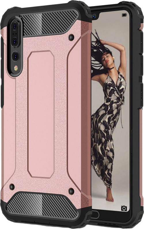 Huawei P20 Pro Kapak Çift Katmanlı Zırh Tank Kılıf - Rose Gold