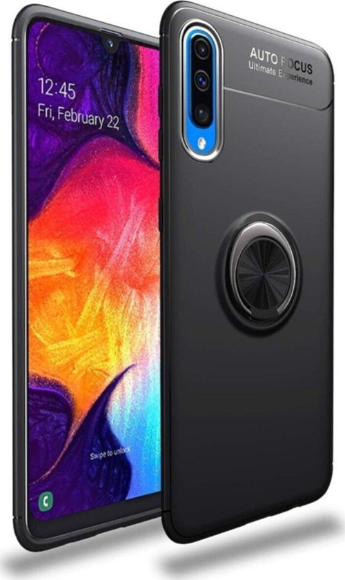 Huawei P20 Pro Kılıf Renkli Yüzüklü Manyetik Silikon Kapak Siyah - Siyah