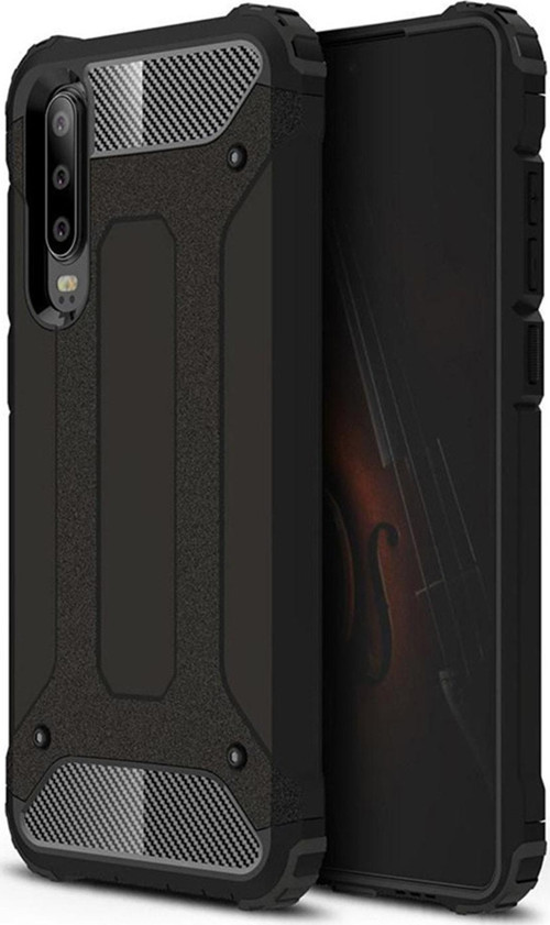 Huawei P30 Kapak Çift Katmanlı Zırh Tank Kılıf - Siyah