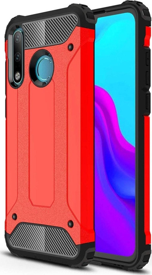 Huawei P30 Lite Kapak Çift Katmanlı Zırh Tank Kılıf - Kırmızı