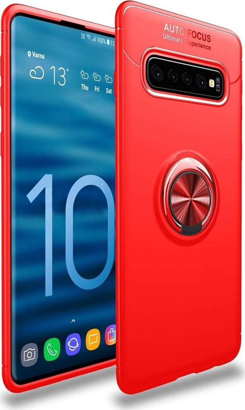 Samsung Galaxy S10 Plus Kılıf Renkli Yüzüklü Manyetik Silikon Kapak Kırmızı - Kırmızı