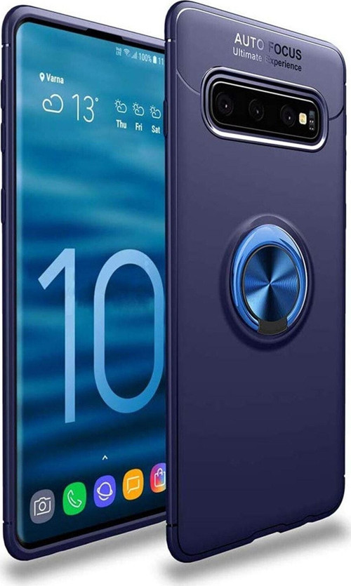 Samsung Galaxy S10 Plus Kılıf Renkli Yüzüklü Manyetik Silikon Kapak Mavi - Mavi