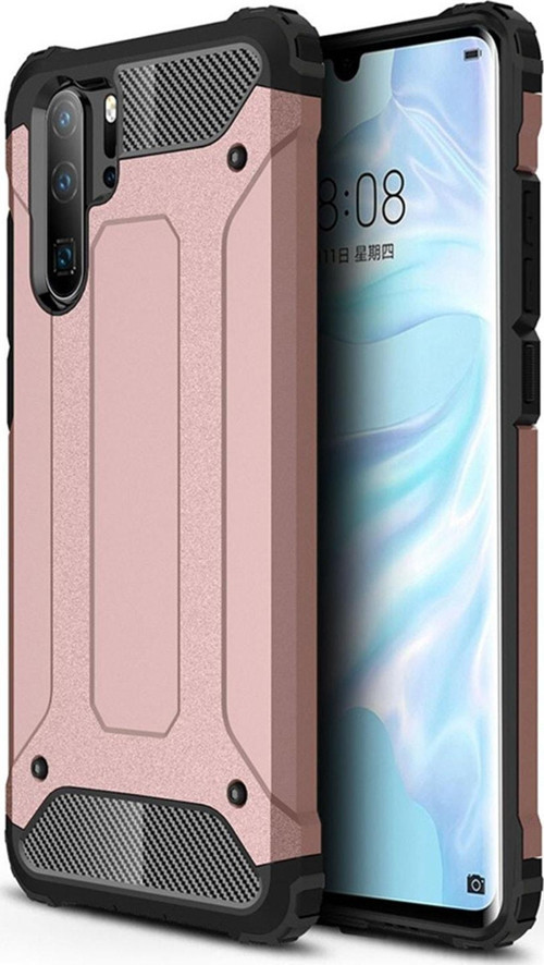 Huawei P30 Pro Kapak Çift Katmanlı Zırh Tank Kılıf - Rose Gold