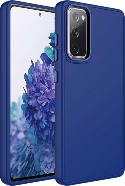 Samsung Galaxy S20 FE Kapak Renkli Metal Kamera Çerçeveli Class İçi Kadife Lasnman Kılıf - Lacivert