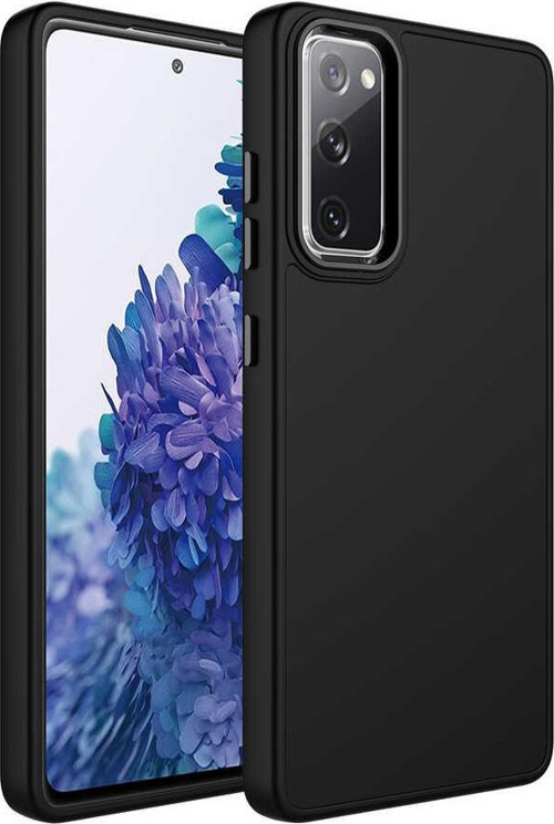 Samsung Galaxy S20 FE Kapak Renkli Metal Kamera Çerçeveli Class İçi Kadife Lasnman Kılıf - Siyah