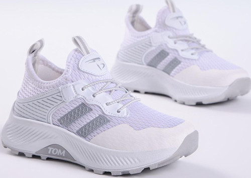 Çocuk Unisex Beyaz Gümüş Rahat Kalıp Nefes Alabilen Kumaş Bağcıklı Sneaker
