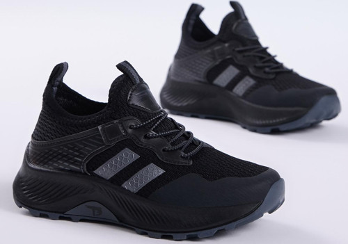 Çocuk Unisex Siyah Füme Rahat Kalıp Nefes Alabilen Kumaş Bağcıklı Sneaker