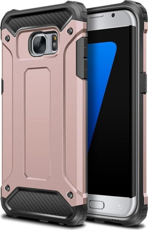 Samsung Galaxy S6 Edge Kapak Çift Katmanlı Zırh Tank Kılıf - Rose Gold