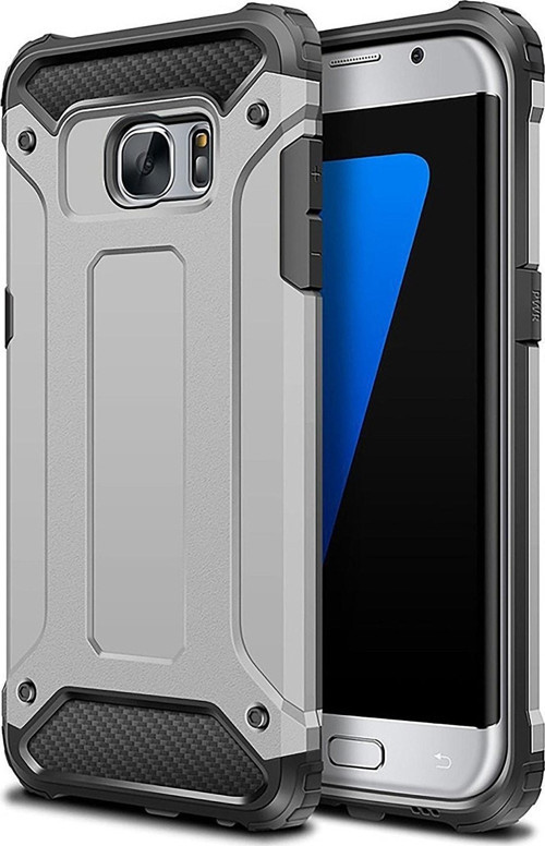 Samsung Galaxy S7 Edge Kapak Çift Katmanlı Zırh Tank Kılıf - Gri