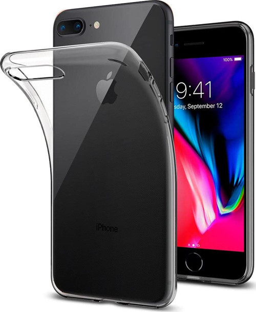 Apple iPhone 8 Plus Kılıf Şeffaf Silikon Kapak ve Ekran Koruyucu Set