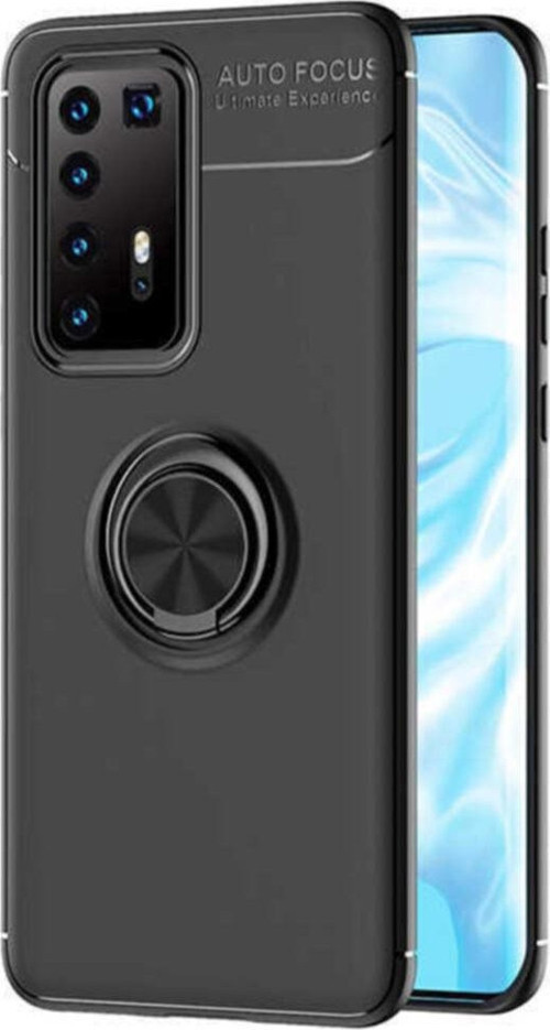 Huawei P40 Pro Kılıf Renkli Yüzüklü Manyetik Silikon Kapak Siyah - Siyah