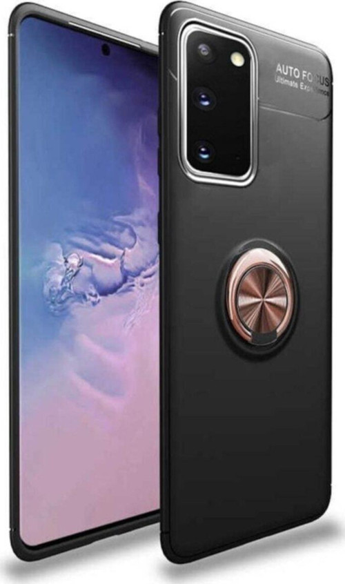 Samsung Galaxy S20 Plus Kılıf Renkli Yüzüklü Manyetik Silikon Kapak Siyah - Rose gold