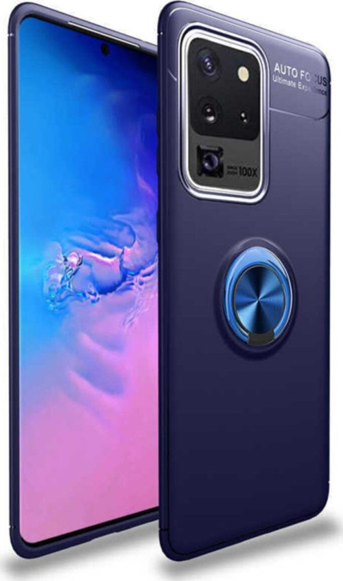 Samsung Galaxy S20 Ultra Kılıf Renkli Yüzüklü Manyetik Silikon Kapak Mavi - Mavi