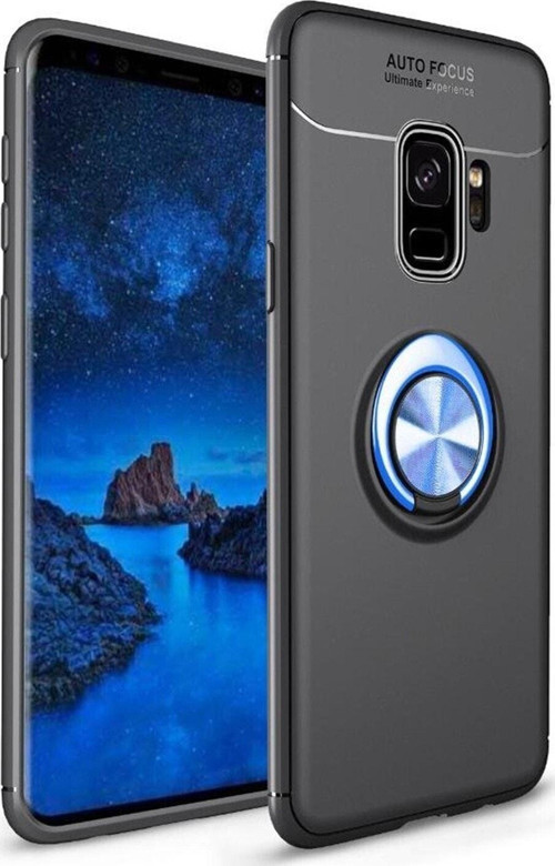 Samsung Galaxy S9 Kılıf Renkli Yüzüklü Manyetik Silikon Kapak Siyah - Mavi