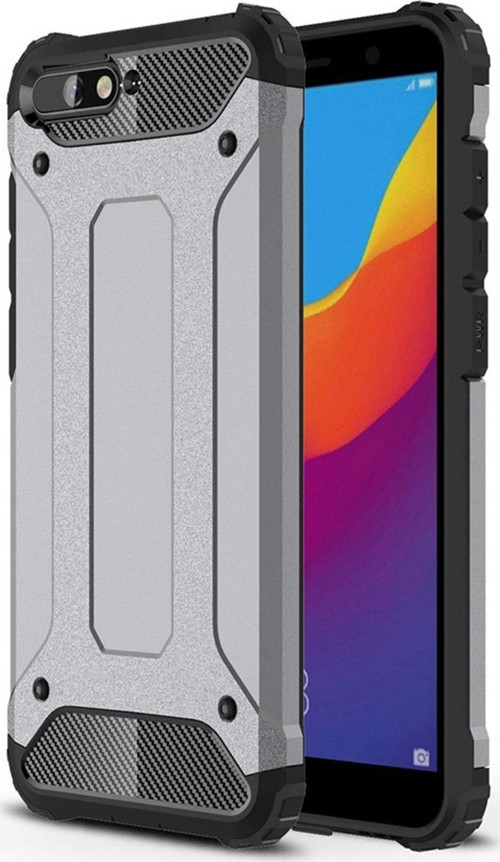 Huawei Y6 2018 Kapak Çift Katmanlı Zırh Tank Kılıf - Gri