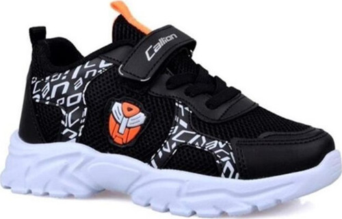 047 Deri Çocuk Sneakers Ayakkabı 26-30 Siyah Beyaz Oranj