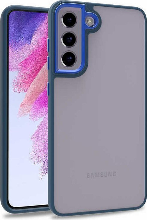 Samsung Galaxy S21 FE Kapak Metal Kamera Korumalı Arkası Şeffaf Silikon Kılıf - Mavi