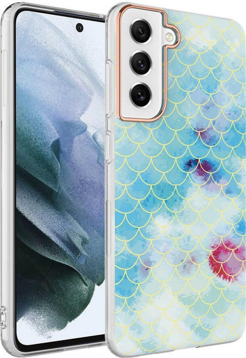 Samsung Galaxy S21 FE Kapak Palık Pullu Desenli Parlak Silikon Kılıf - Mavi