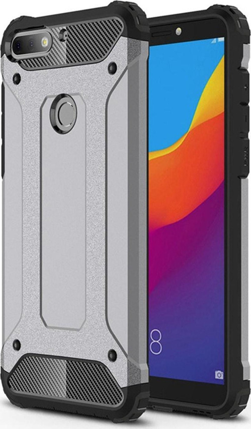 Huawei Y7 2018 Kapak Çift Katmanlı Zırh Tank Kılıf - Gri